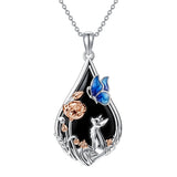 Sterling Silver Obsidian Bunny Cat Elephant Dog Fox Teardrop Pendant Necklace