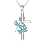 Sterling Silver  Hummingbird Blue Jay Dragonfly Butterfly Cross Necklace Engraved with I Love You Forever