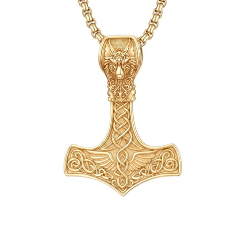 14K Gold Plated Celtic Knot Viking Thor Hammer Pendant Necklace