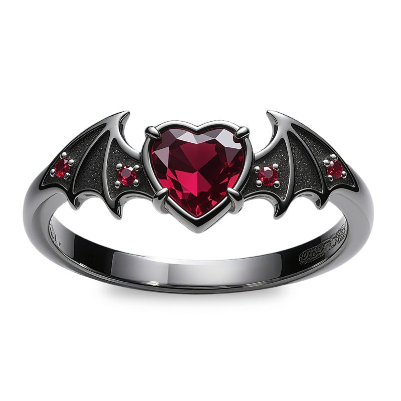 Sterling Silver 10K 14K 18K Gold 2-5CT Heart  Birthstone  Gothic Skeleton Halloween Skull Bat Ring