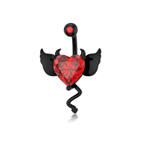 Sterling Silver Cubic Zircon Black Devil Belly Button Ring for Women