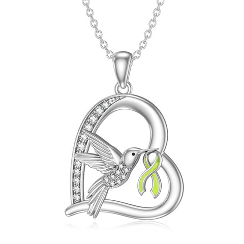 Sterling Silver Cubic Zircon Hummingbird Cancer Awareness Pendant Necklace Gifts for Women