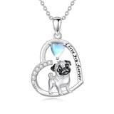 Sterling Silver Moonstone Pug Chihuahua Poodle German Shepherd Maltese Pendant Necklace Engraved wth I Love You Forever