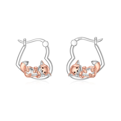 Sterling Silver Fox Frog Leopard Peacock Puppy Animal Hug Hoop Earrings