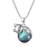 Sterling Silver Turquoise Larimar Labradorite Moss Agate Blue Sandstone  Cat Pendant Necklace