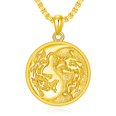 Sterling Silver Yin Yang Wolf Dragon Scorpion Tiger Wolf Phoenix Pendant Necklace