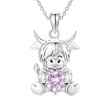 Sterling Silver Birthstone Highland Cow Pendant Necklace Birthday Christmas Gift