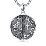 Sterling Silver Faith Bible Lion Pendant Necklace for Men