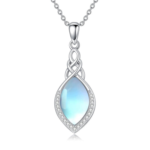 Sterling Silver Teardrop Moonstone Turquoise White Opal  Celtic Knot Pendant Necklace for Women