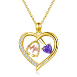 10K 14K 18K Gold Heart Birthstone Personalized Engraved Stethoscope Pendant Necklace
