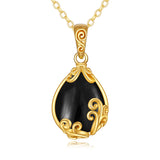 10K 14K 18K Yellow Gold Moonstone Opal Black Onyx Filigree Pendant Necklace