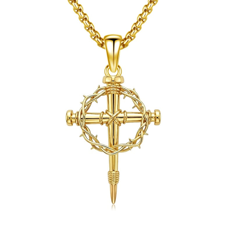 14K Gold Plated Cross Pendant Necklace for Men
