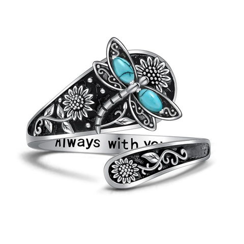 Sterling Silver Turquoise Hummingbird Butterfly Sunflower Adjustable Spoon Ring