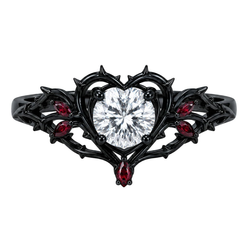 Sterling Silver 10K 14K 18K Gold Custom Engraved  Moissanite Gothic Ring for Women Halloween Gift