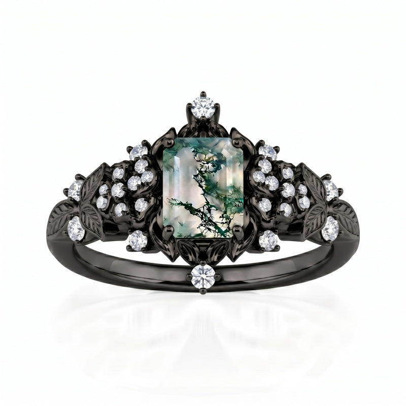 Sterling Silver 10K 14K 18K Gold 1-4CT Moss Agate Engagement Ring Promise Ring
