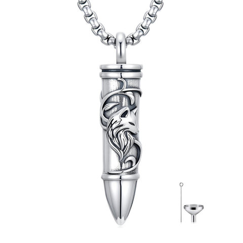 Sterling Silver Animal Angel Wings Pet Jesus Bullet Urn Necklaces for Ashes for Men