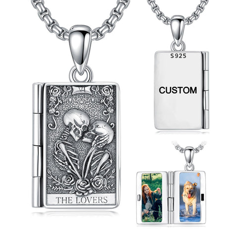 Sterling Silver Sun Moon Lovers Tarot Card Photo Locket Necklace