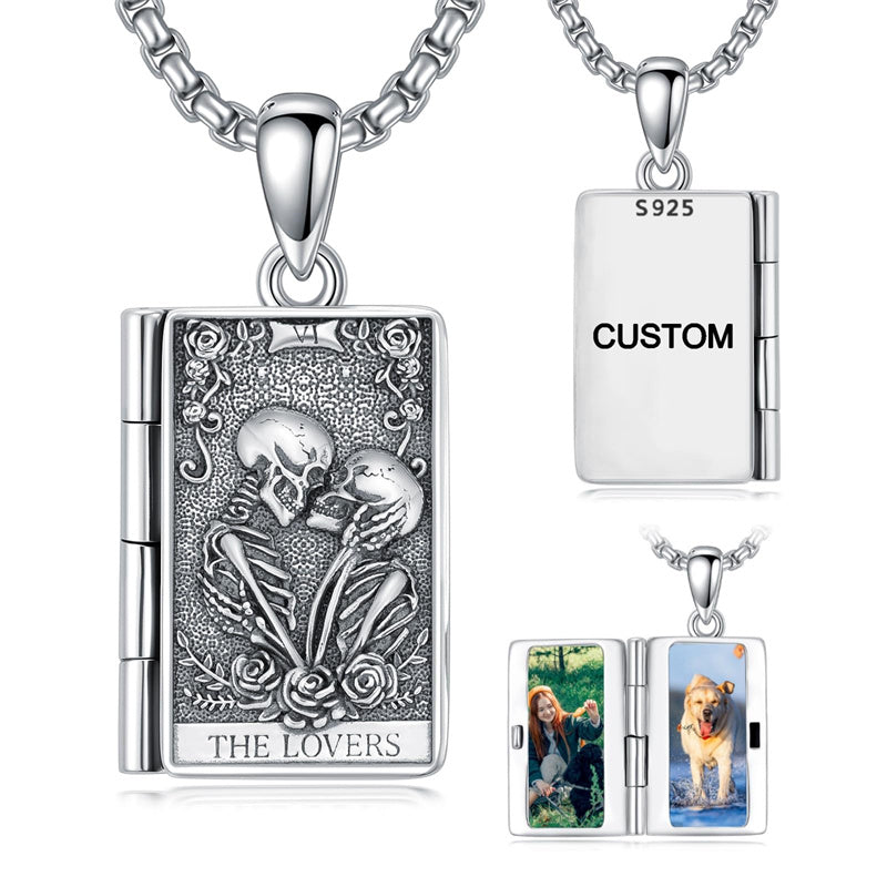 Sterling Silver Sun Moon Lovers Tarot Card Photo Locket Necklace