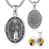 Sterling Silver Personalized Photo St. Anthony Francis Sebastian Medal Protection Necklace Catholic Christian Jewelry