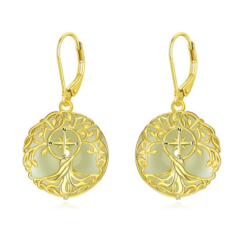 14K Gold Plated Natural Jade  Earrings for Women Good Fortune Jewelry Birthday Mother's Day Gifts
