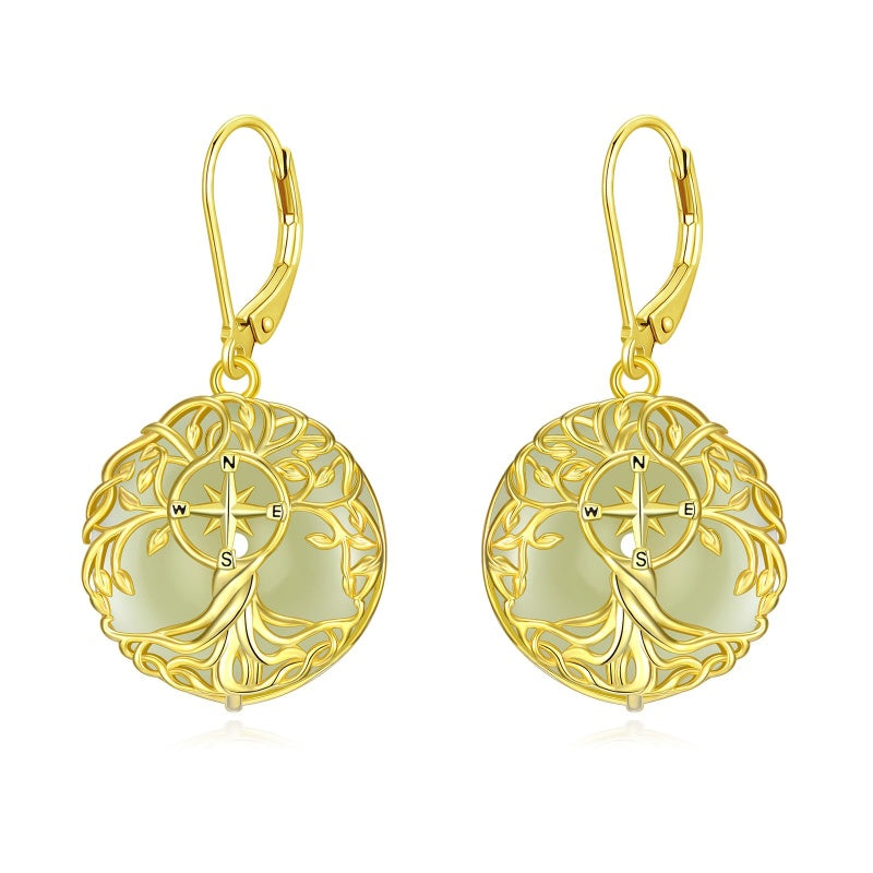 14K Gold Plated Natural Jade  Earrings for Women Good Fortune Jewelry Birthday Mother's Day Gifts