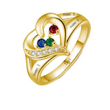 10K 14K 18K Gold Personalized 1-6 Stones Engraved Heart Mother Ring for Mother's Day