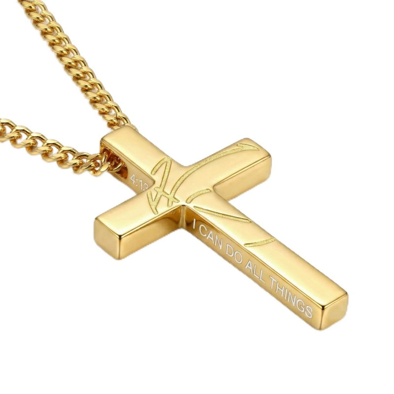 14K Gold Plated Soccer Football Basketball Baseball Cross  with Bible Verses Religious Pendant Necklace for Men