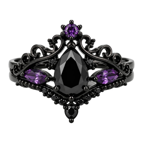 Sterling Silver 10K  14K  18K Gold 1CT-4CT Black Onyx Engagement Ring Gothic Wedding Promise Ring