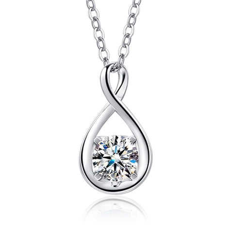 10K 14K 18K  White Gold Round Birthstone Infinity Necklace Mothers Day Gift
