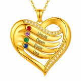 10K 14K 18K Gold  Personalized 1-4 Birthstones Engraved Heart Necklace for Women