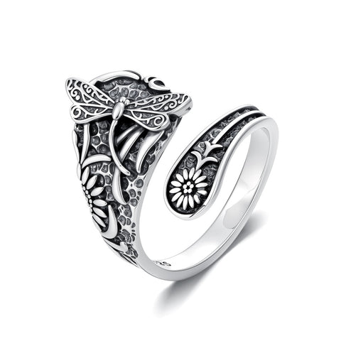 Sterling Silver Turquoise Hummingbird Butterfly Sunflower Adjustable Spoon Ring