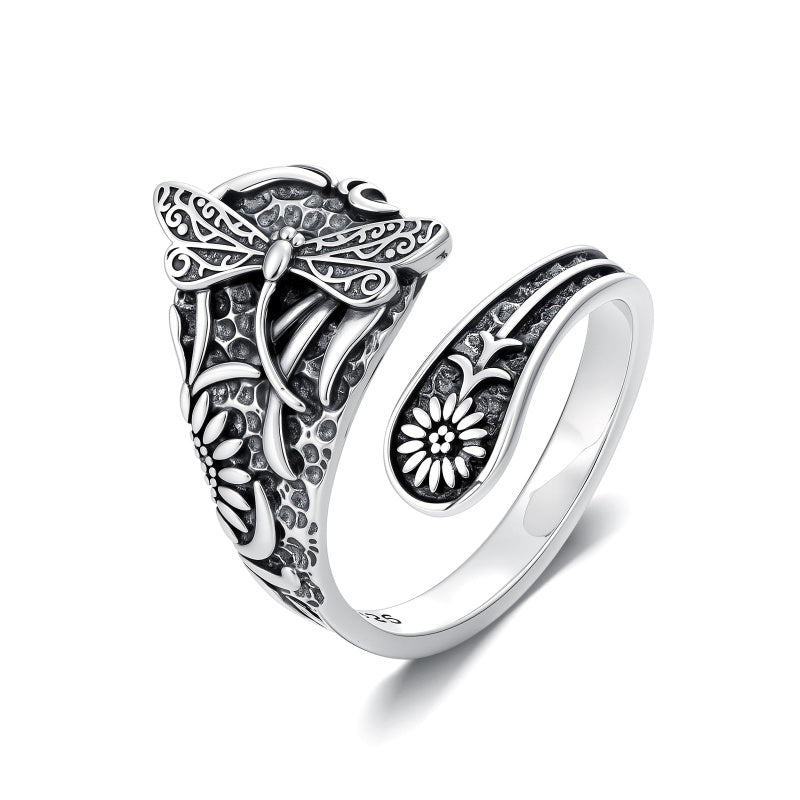 Sterling Silver Turquoise Hummingbird Butterfly Sunflower Adjustable Spoon Ring