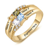 10K 14K 18K Gold Square Shaped Personalized 1-5 Birthstone  Family Mother's Ring Anniversary Ring for Women