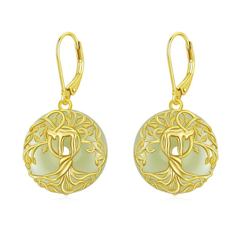 14K Gold Plated Natural Jade  Earrings for Women Good Fortune Jewelry Birthday Mother's Day Gifts