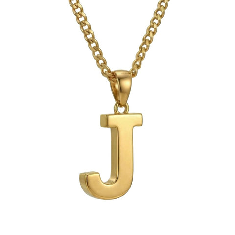 Initial Pendant Necklace 14K Gold Plated with Cuban Chain