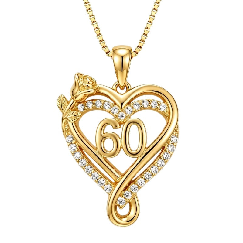 14K Gold  Plated Birthday Anniversary Rose Heart Pendant Necklace for Women