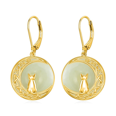 14K Gold Plated Natural Jade  Earrings for Women Good Fortune Jewelry Birthday Mother's Day Gifts