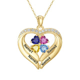 14K Gold Plated Personalized 1-5 Heart Birthstone Names Necklace  for Women