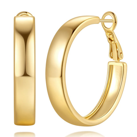 14K Gold Plated Wide-Band Profile Hoop Earring