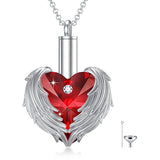 Sterling Silver Heart Crystal Angel Wing Urn Necklace For Ashes