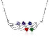 Sterling Silver Personalized Birthstone Name Wave Pendant Family Necklace