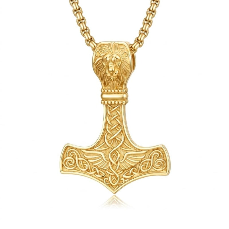 14K Gold Plated Celtic Knot Viking Thor Hammer Pendant Necklace