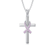 Sterling Silver Breast Cancer Awareness Cross Butterfly Dragonfly Pendant Necklace