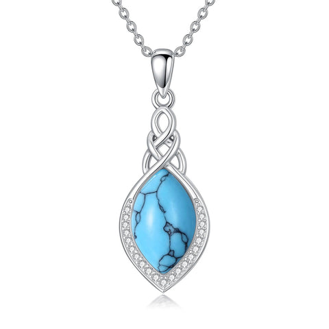 Sterling Silver Teardrop Moonstone Turquoise White Opal  Celtic Knot Pendant Necklace for Women