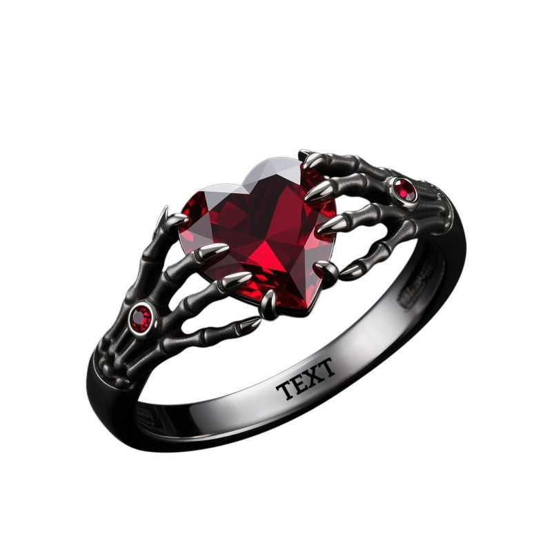 Sterling Silver Personalized Birthstone Punk Skull Bat Snake Ring Goth Jewelry for Halloween Birthday