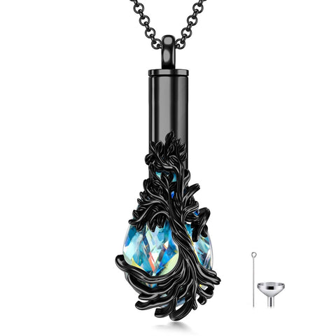 Sterling Silver Teardrop Crystal Butterfly Dragonfly Fox Hummingbird Phoenix Tree of Life Urn Necklaces for Ashes