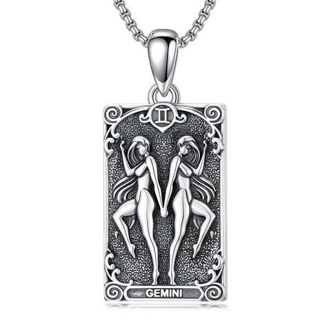 Sterling Silver Tarot Card 12 Zodiac Sign Pendant Necklace