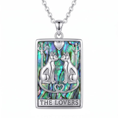 Sterling Silver Abalone Shell Tarot Card Pendant Necklace Gifts for Birthday Halloween Anniversary Valentine’s Day