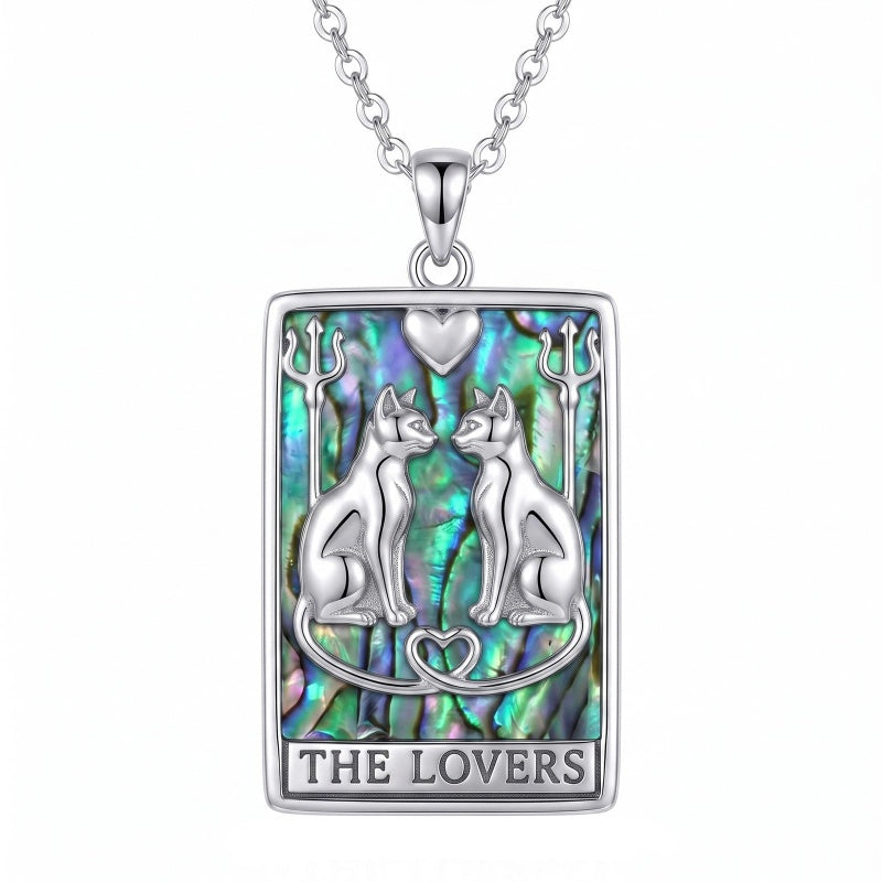 Sterling Silver Abalone Shell Tarot Card Pendant Necklace Gifts for Birthday Halloween Anniversary Valentine’s Day