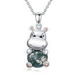 Sterling Silver Moss Agate Hippo  Pendant Necklace